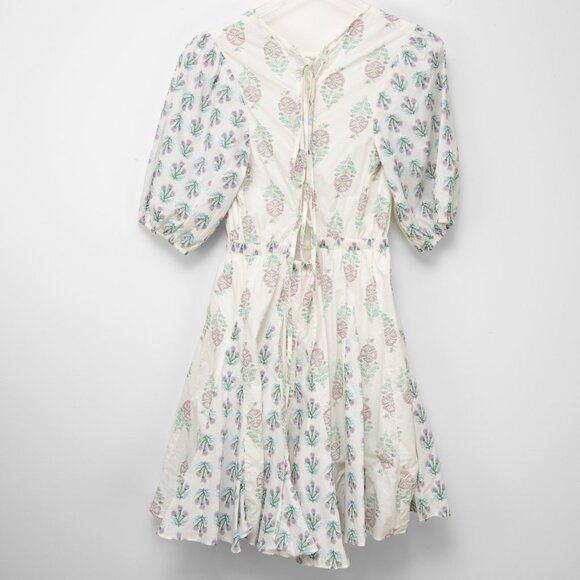 Christian Lacroix Dress Mini A-Line Lace-Up Tie Back Blue Cream Size Medium - Picture 2 of 6